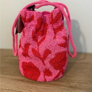 Pink and Red Beaded Drawstring Bag